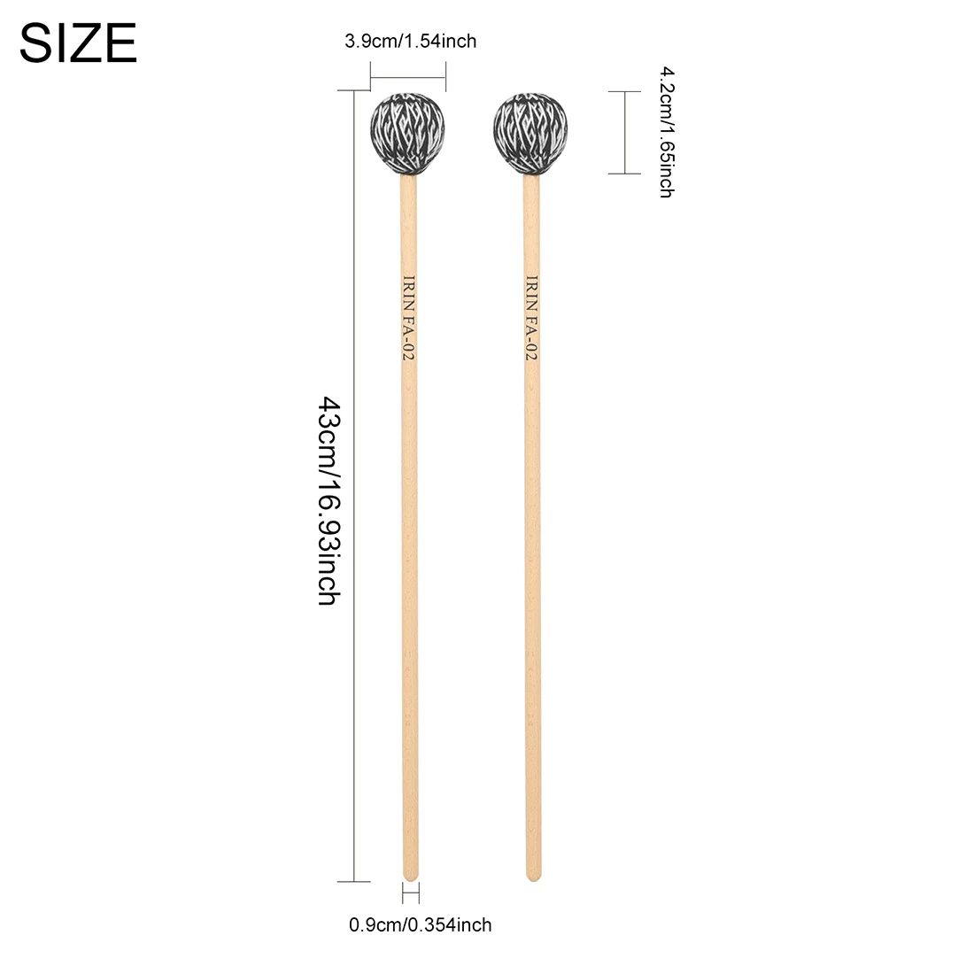 IRIN 1 Pair Mallets with Wool Rubber Core Marimba Mallets Birch Handle Round Head Versatile Soft-Hard Tone for Marimba/Xylophone