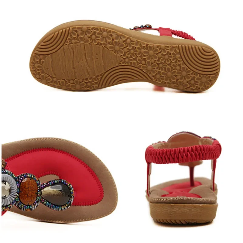 TIMETANG Plus Size 35-42 Sandals Women PU Flip Flops Casual Shoes Woman Beading Elastic Band Sandale Femme Fashion Flats