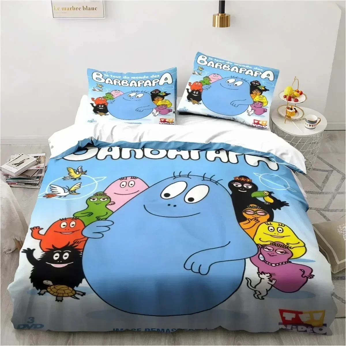 2026 Cute Cartoon Les Barbapapa Bedding Set Soft Duvet Cover Adult Kids Bedroom Single Double King Size Bed Duvet Cover Pillow C