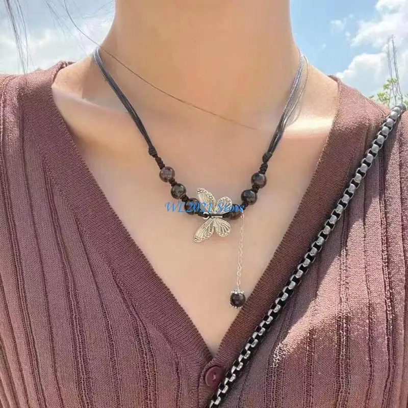 

G5GC Ethnic Ceramic Necklace with Handmade Butterfly Pendant for Women Girls