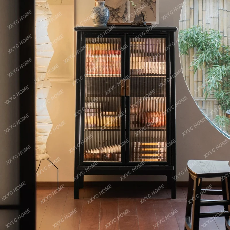 XXSolid wood storage sideboard with glass door display balcony tea room standing cabinet