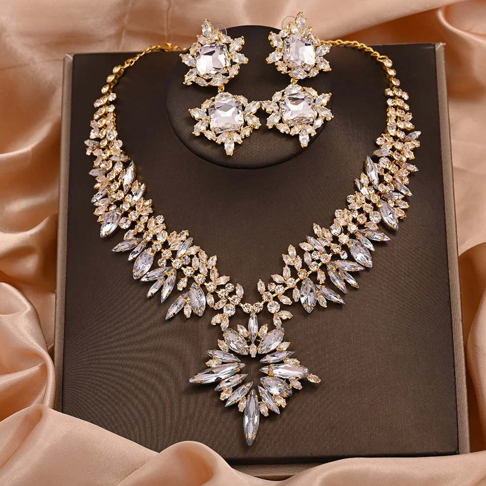 Stonefans Fashion 2pc/Set Wedding Crystal Larger Exaggerate Jewelry Set New Statement Bridesmaid Necklace and Earring Sets Women
