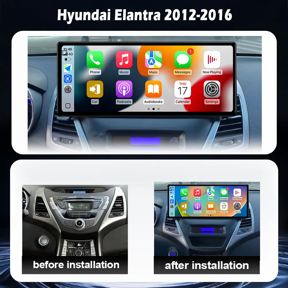 Android 16 For Hyundai Elantra 2012-2016 Car Radio Navigation GPS Multimedia Video Player DVD DVR 4G WIFI BT QLED Screen Auto