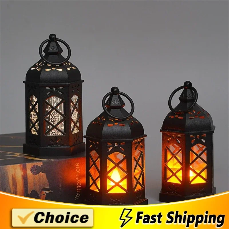 โคมไฟตั้งโต๊ะแบบย้อนยุคของขวัญเพื่อสร้างบรรยากาศโคมไฟทรงหกเหลี่ยมโคมไฟ LED โคมไฟเทียนไขโคมไฟรูปม้าขนาดเล็กแบบพกพา