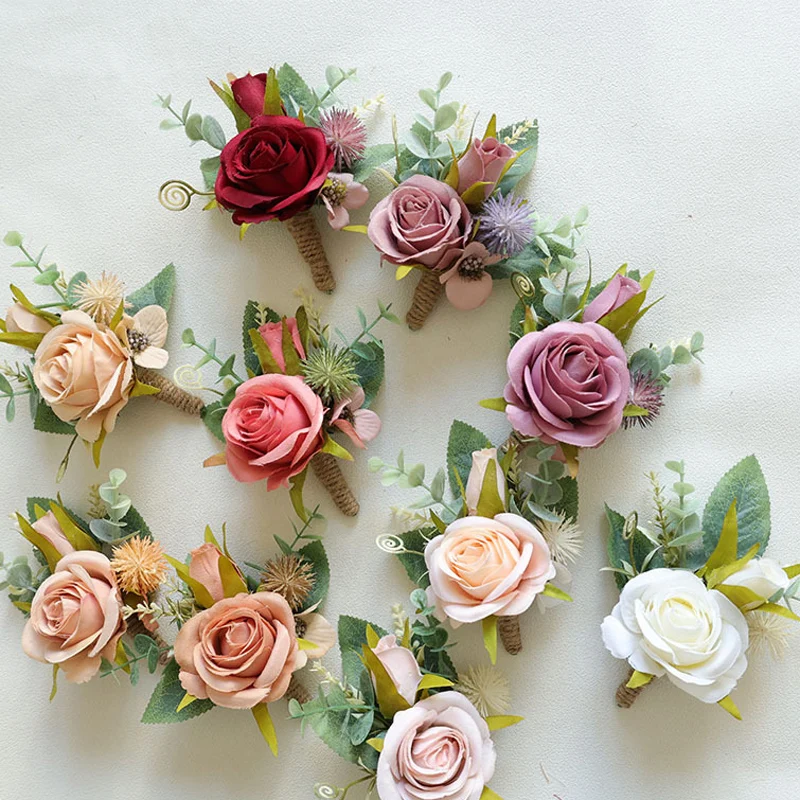 25074 Bohemian Rose Flower Corsage & Wristlet Set - Perfect for Brides, Groomsmen, and Wedding Decorations