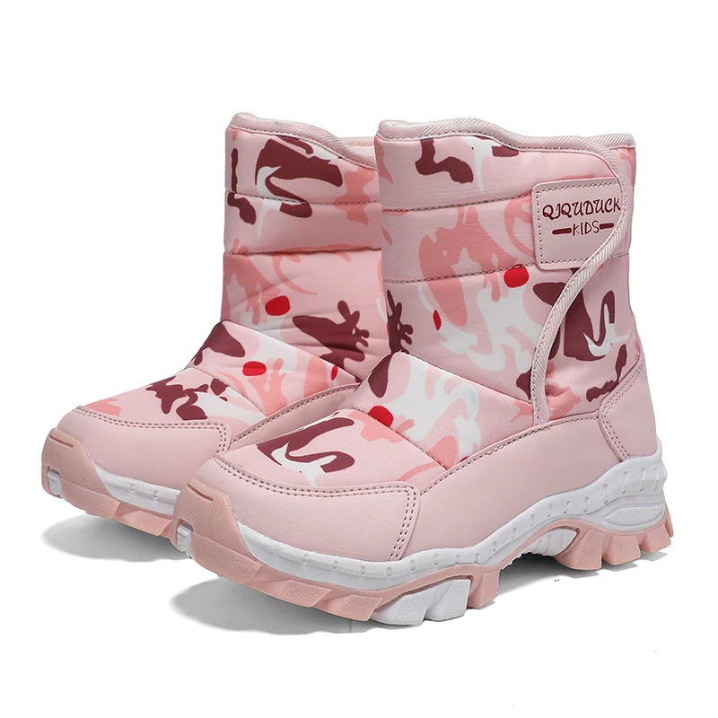 Kids Snow Boots Winter Shoes Plush Waterproof Fabric Anti-Slip Boys Girls Rubber Sole Fashion Warm Outdoor Boots New 116