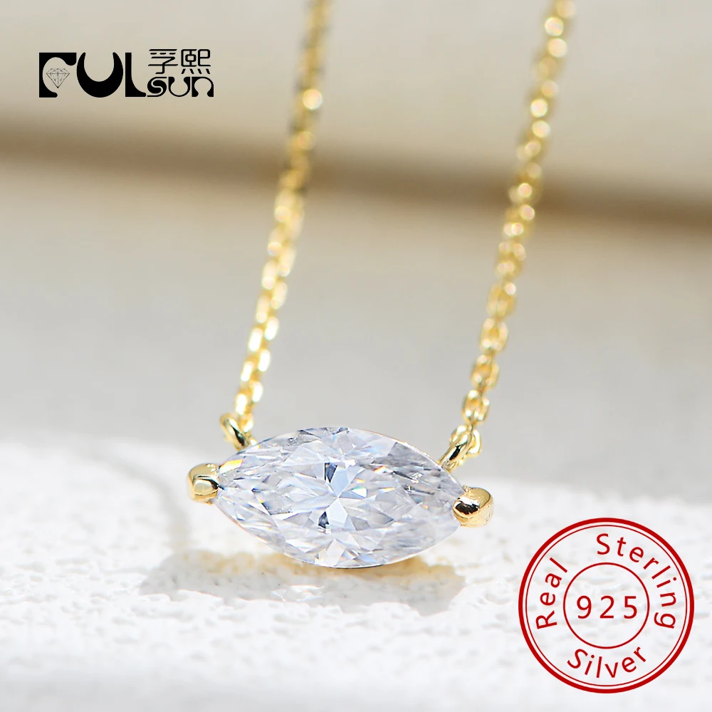 

925 Zircon Stone Marquise Pendant Claw Setting Necklace for women sterling silver necklace