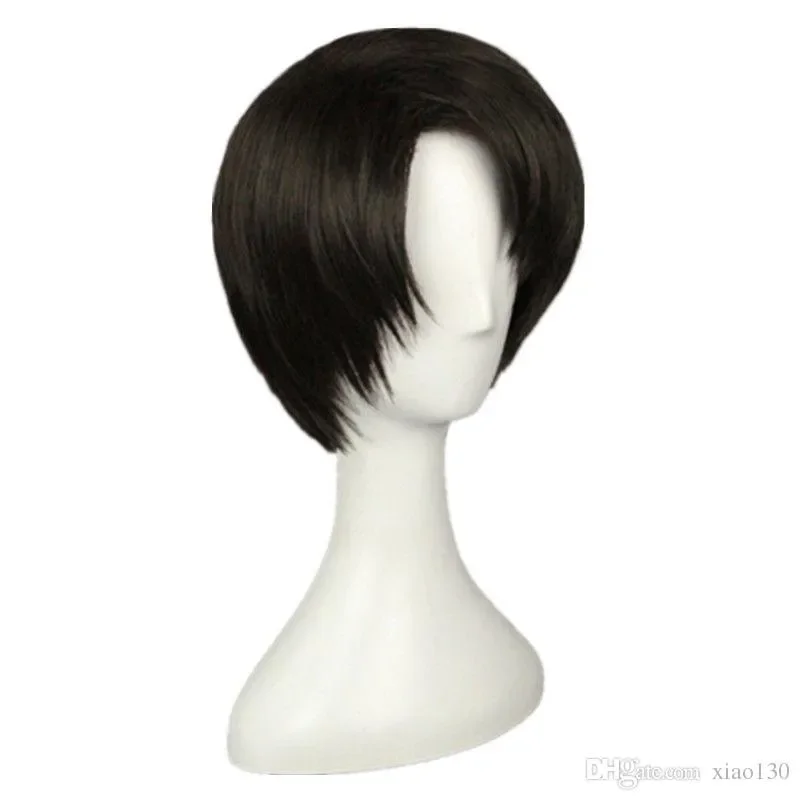 Anime Atta on Titan Levi Aerman Wig rambut Cosplay pendek campuran coklat tua