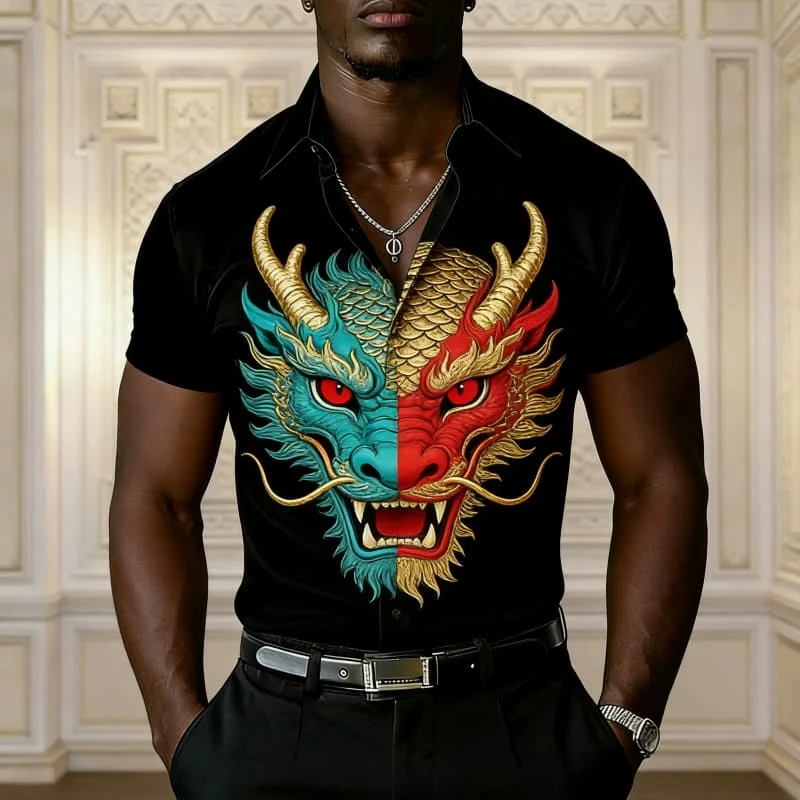 Men's Vintage Artistic Dark Dramatic Animal Print Short Sleeve Shirt Casual Fashion For Daily Commute And Vacation Styling