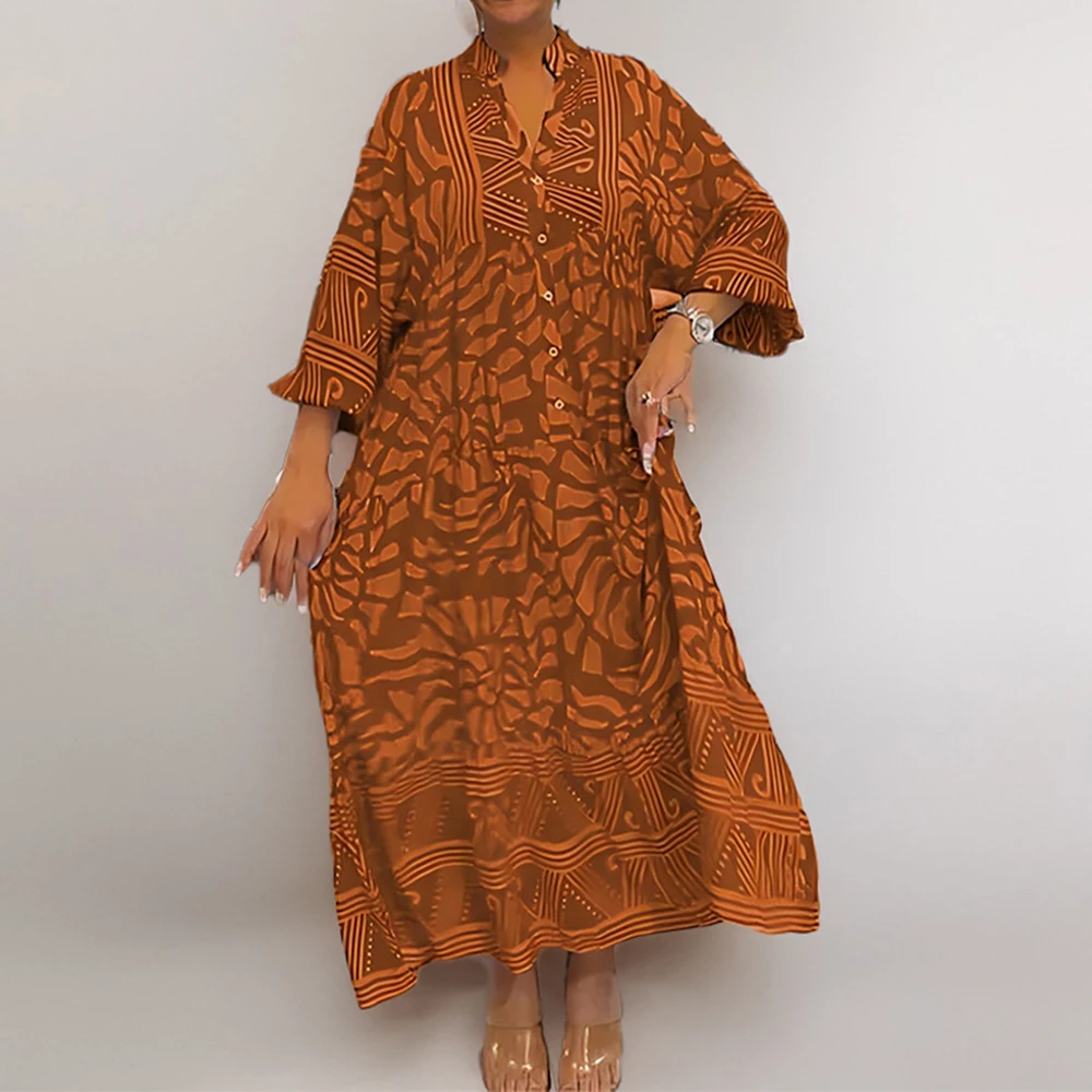 

2025 Spring New Arrival Fashion Women's Elegant Casual Printed V-Neck Dress Women's Clothing-GZINS020