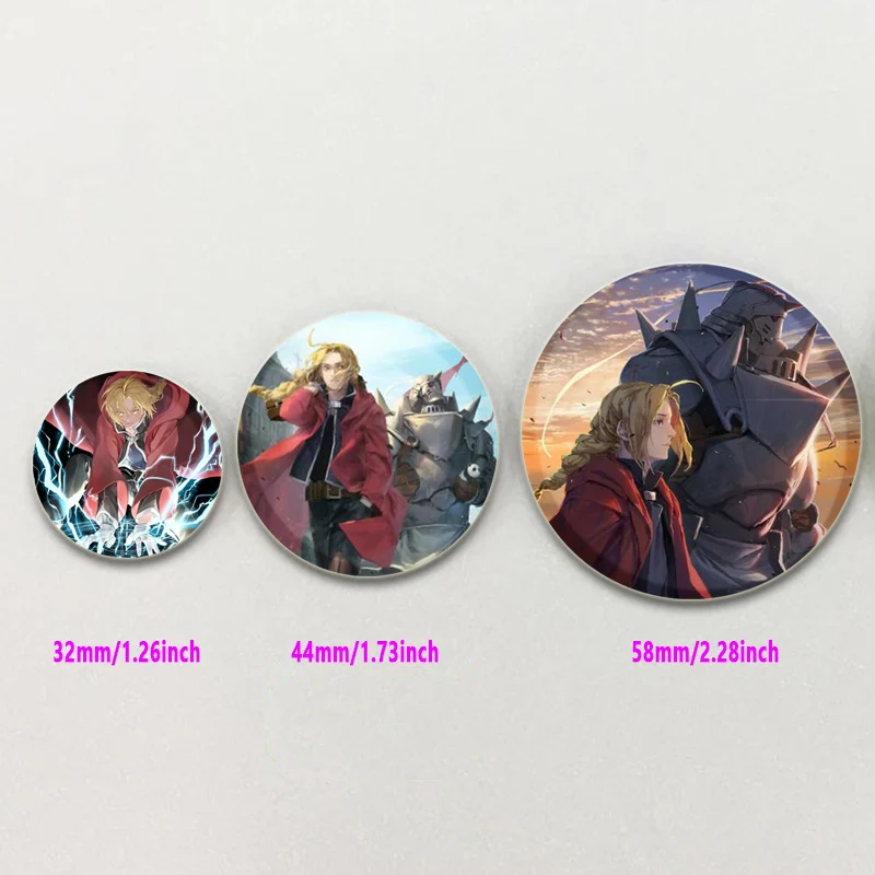 58mm Anime Fullmetal Alchemist Brooches Fans Collection Comic Figure Cosplay Lapel Pins Fashion Jewelry Clothes Accessory Gifts