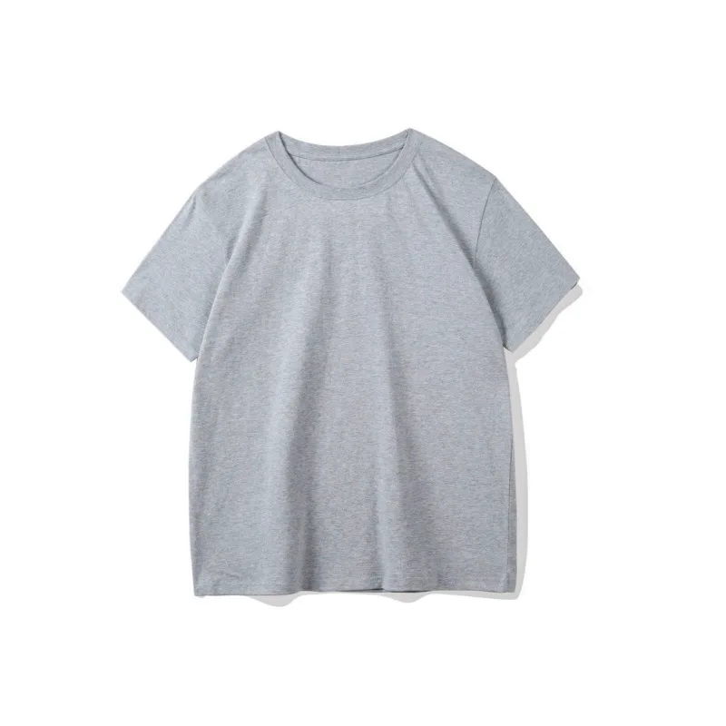 เสื้อยืดคอกลมแขนสั้นสีพื้นเรียบง่ายสไตล์ลำลองใส่ได้ทุกวันสำหรับผู้ชายและผู้หญิง