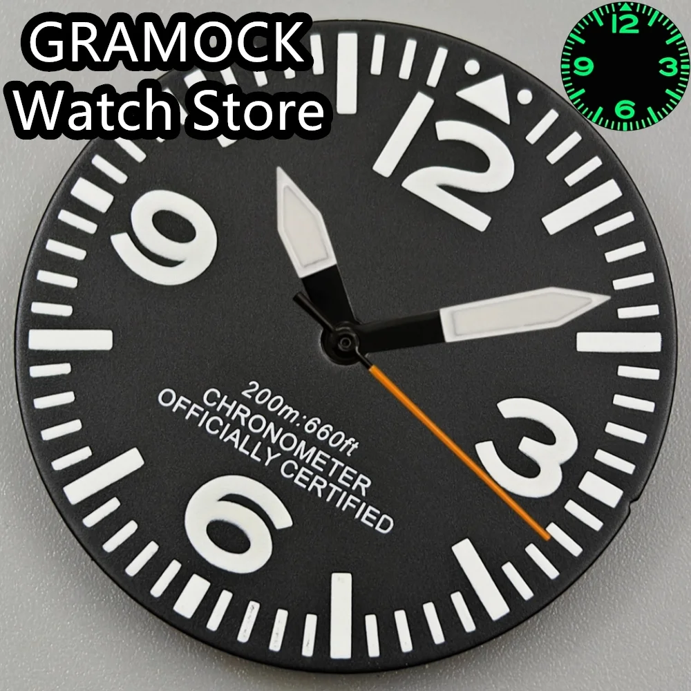 GRAMOCK 29 مللي متر الطيار الهاتفي مع الأيدي مجموعة كاملة مضيئة الهاتفي لحركة NH35 NH36 C3 سوبر الأخضر مضيئة أجزاء الساعة