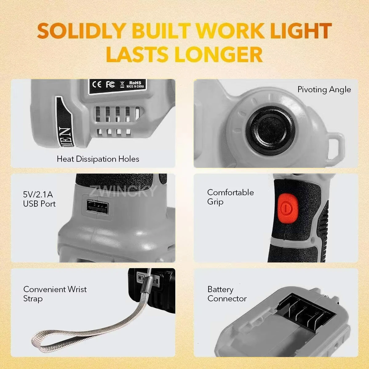 Work Light LED Lamp For Dewal 3W/12W 18V DCB140 DCB200 Lithium Battery With Dual USB Outdoor Flashlight Emergency Light flash