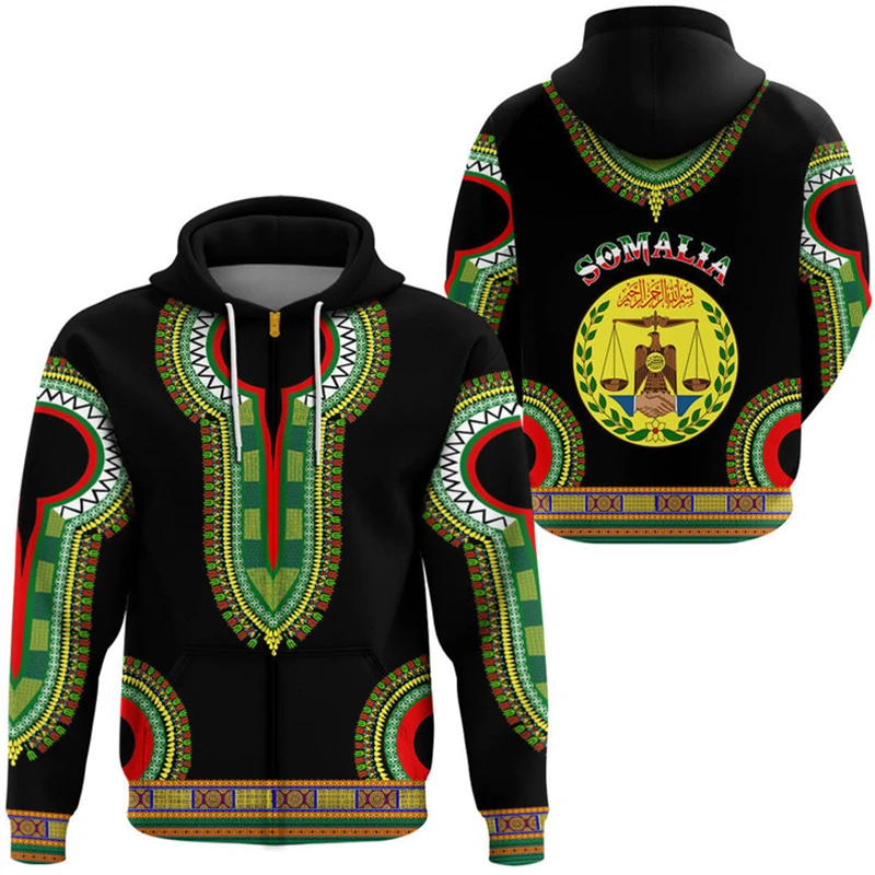 Africa Somalia Flag Map 3D Print Zip Up Hoodie For Men Clothes National Emblem Graphic Sweatshirts Casual Boy Tracksuit Kids Top