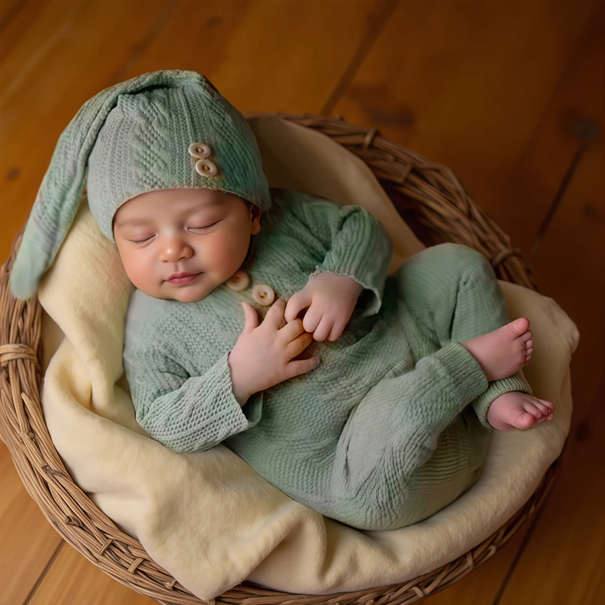 

Вязаный комбинезон для фотосессии новорожденного мальчика с деревянными пуговицами, реквизит для фотосъемки, боди, шапочка