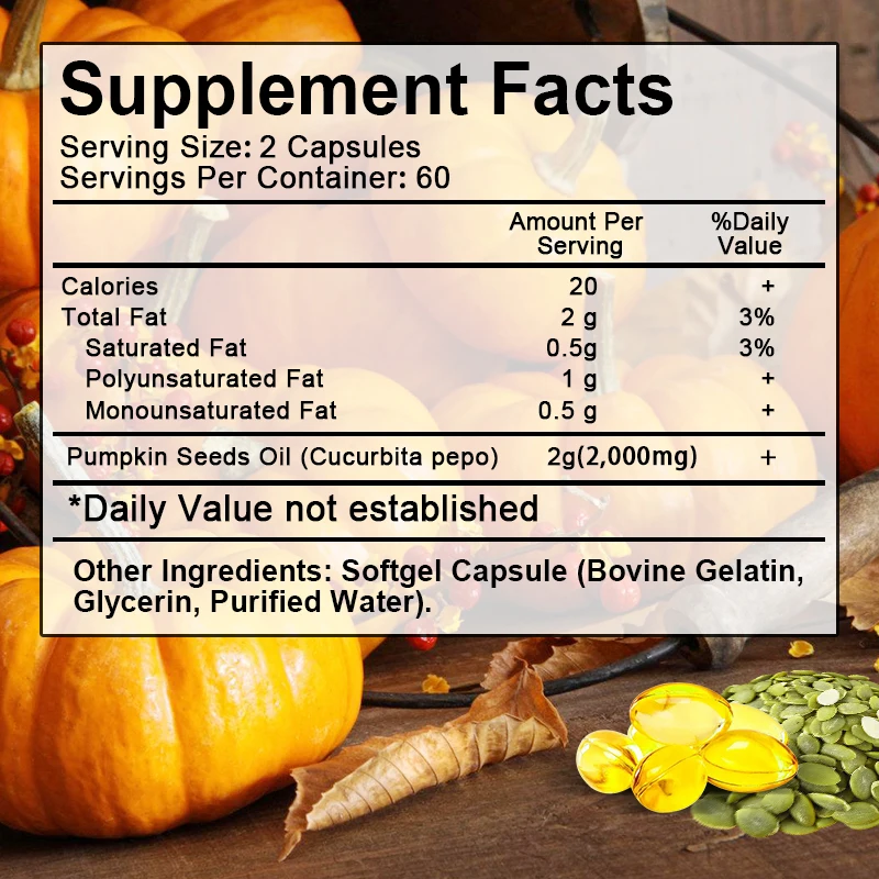 Pumpkin Seed Oil Capsules for Hair Growth Supports Urinary, Bladder & Prostate Health Promotes Cardiovascular Health