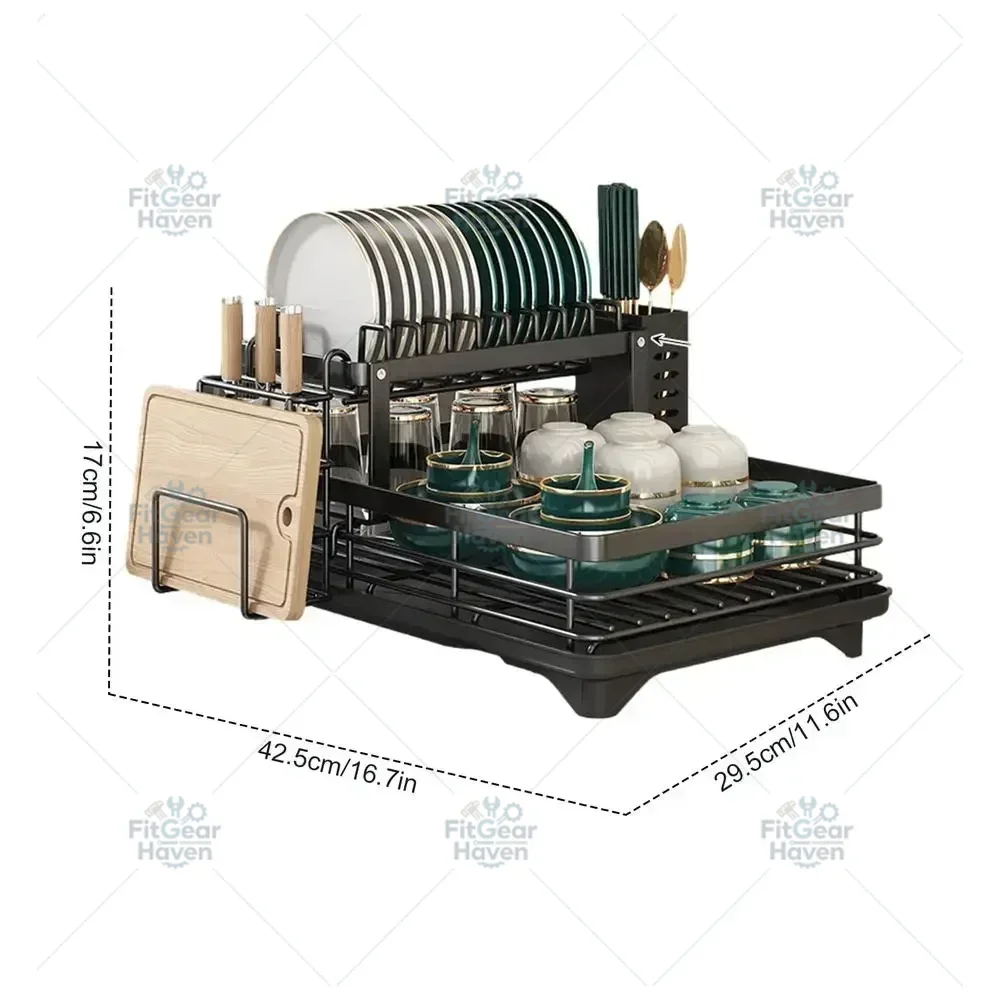 For Tier Dish Bowl Drainer Storage Rack Kitchen Dish Drying Rack with Drain Basket Countertop Tableware Organizer