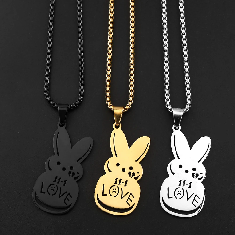 Image of Kpop Lil Peep Rabbit Traurig für Liebe Paar Anhänger Halskette für Frauen Männer Edelstahl Musik R.I.P Kette Schmuck Kragen Fans