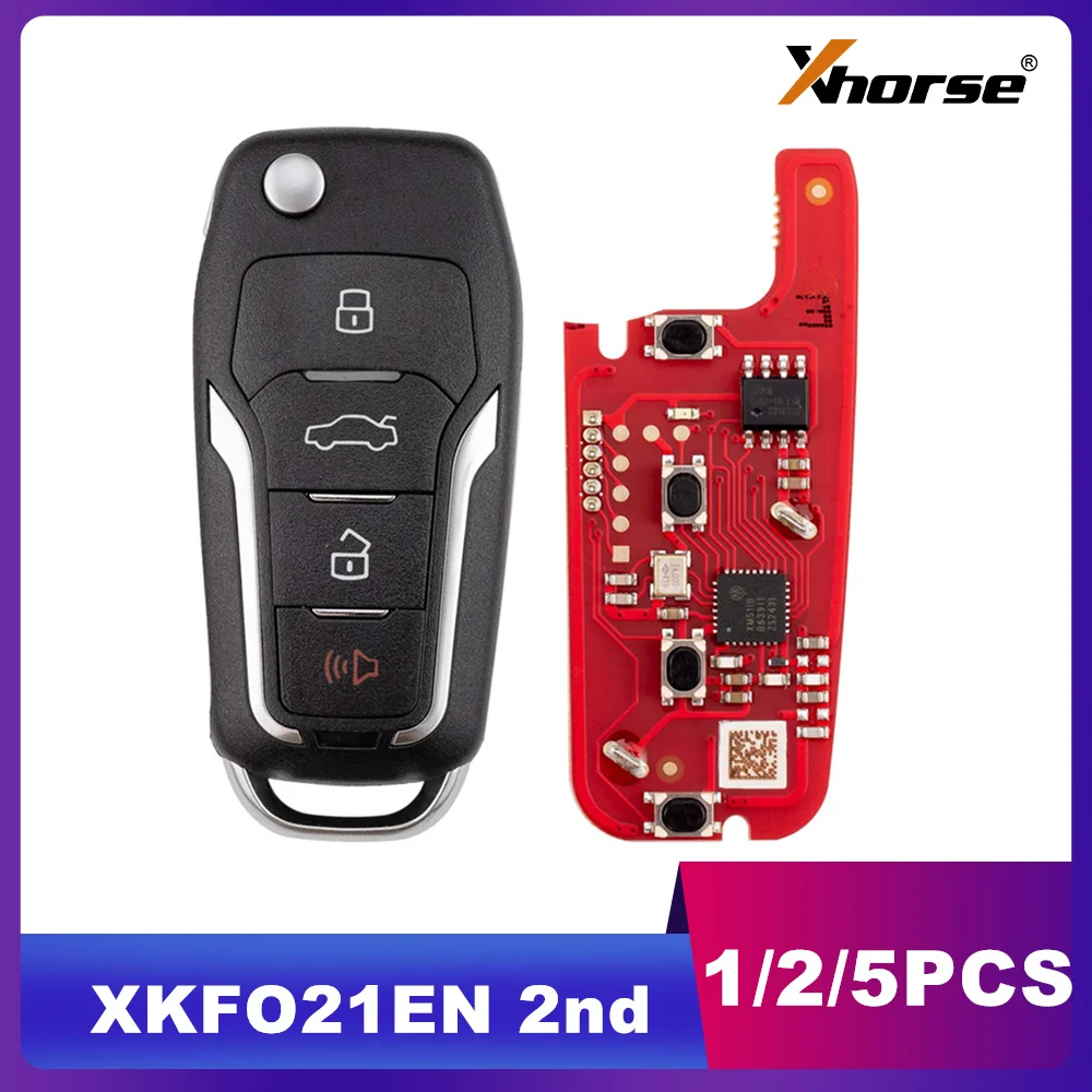 

1/2/5 шт. Xhorse XKFO21EN для Ford 2-го поколения, проводной дистанционный ключ, 4 кнопки