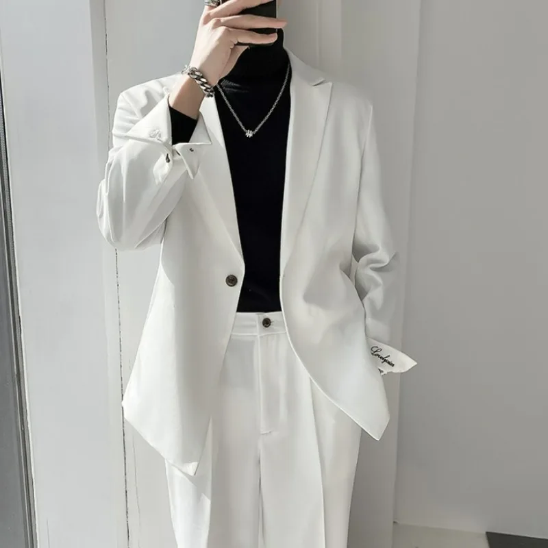 KIDWHXR Anzugjacke für Herren, koreanischer Stil, einreihig, locker geschnitten, lässiger Herren-Blazer, schlicht, einfarbig, langärmlig, vielseitige Herren-Oberbekleidung – Detail 3