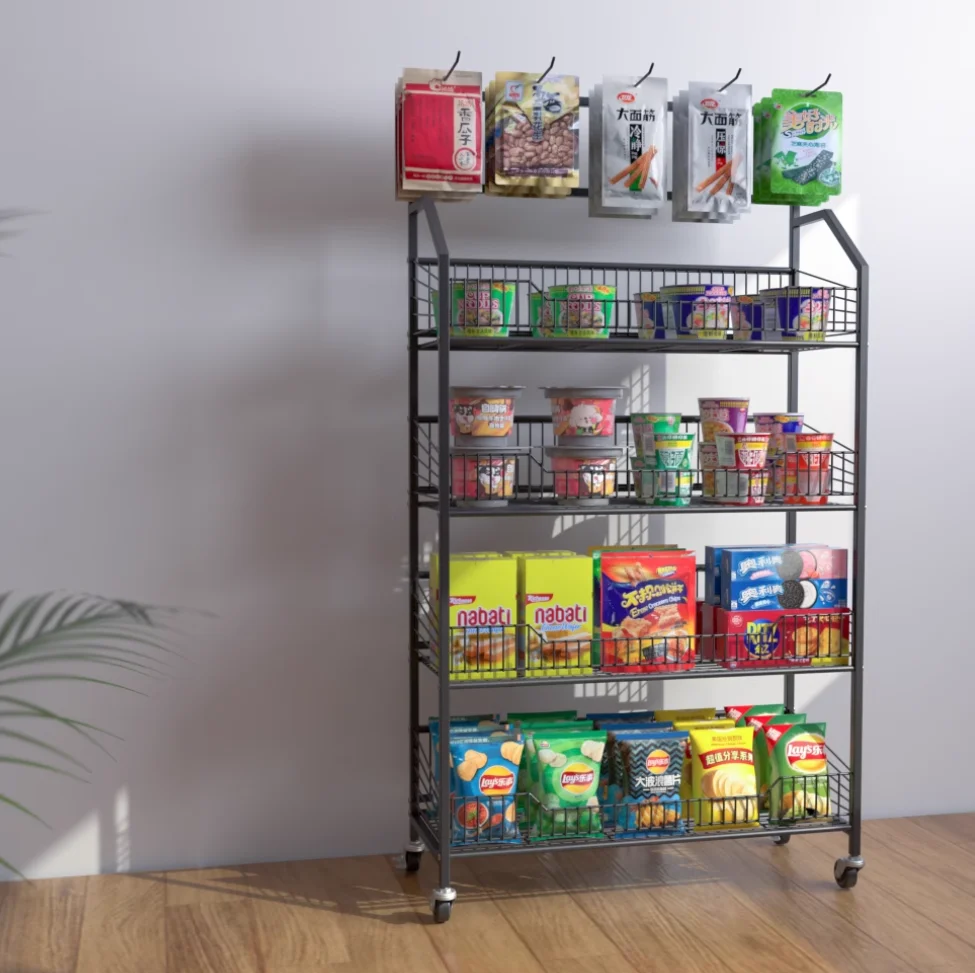 

Floor to floor multi-layer shelf Mobile trolley snack drinks toy storage supermarket shelves display shelves convenience store