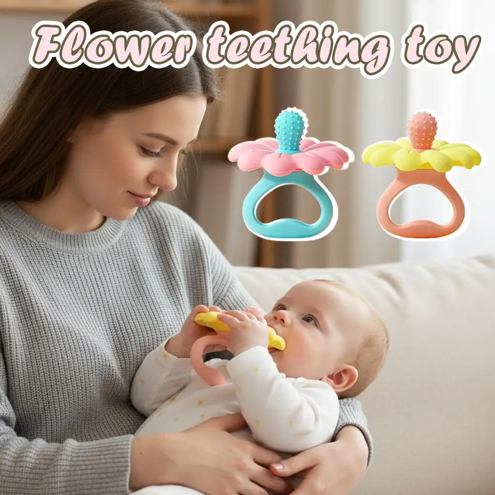 Cartoon Flower Baby Food-Grade Silicone Soothing Teething Toy for Infants Cute Floral Design Easy for Tiny Hands to Grasp