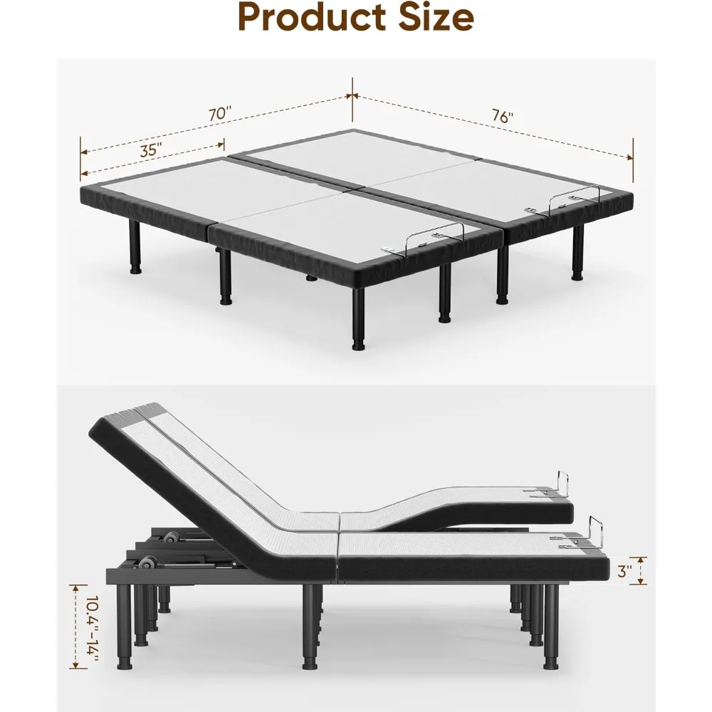 Adjustable Bed Frame, Adjustable Bed Base for Stress Management, Zero Gravity Base, Head and Foot Incline, Anti-Snore, Memory