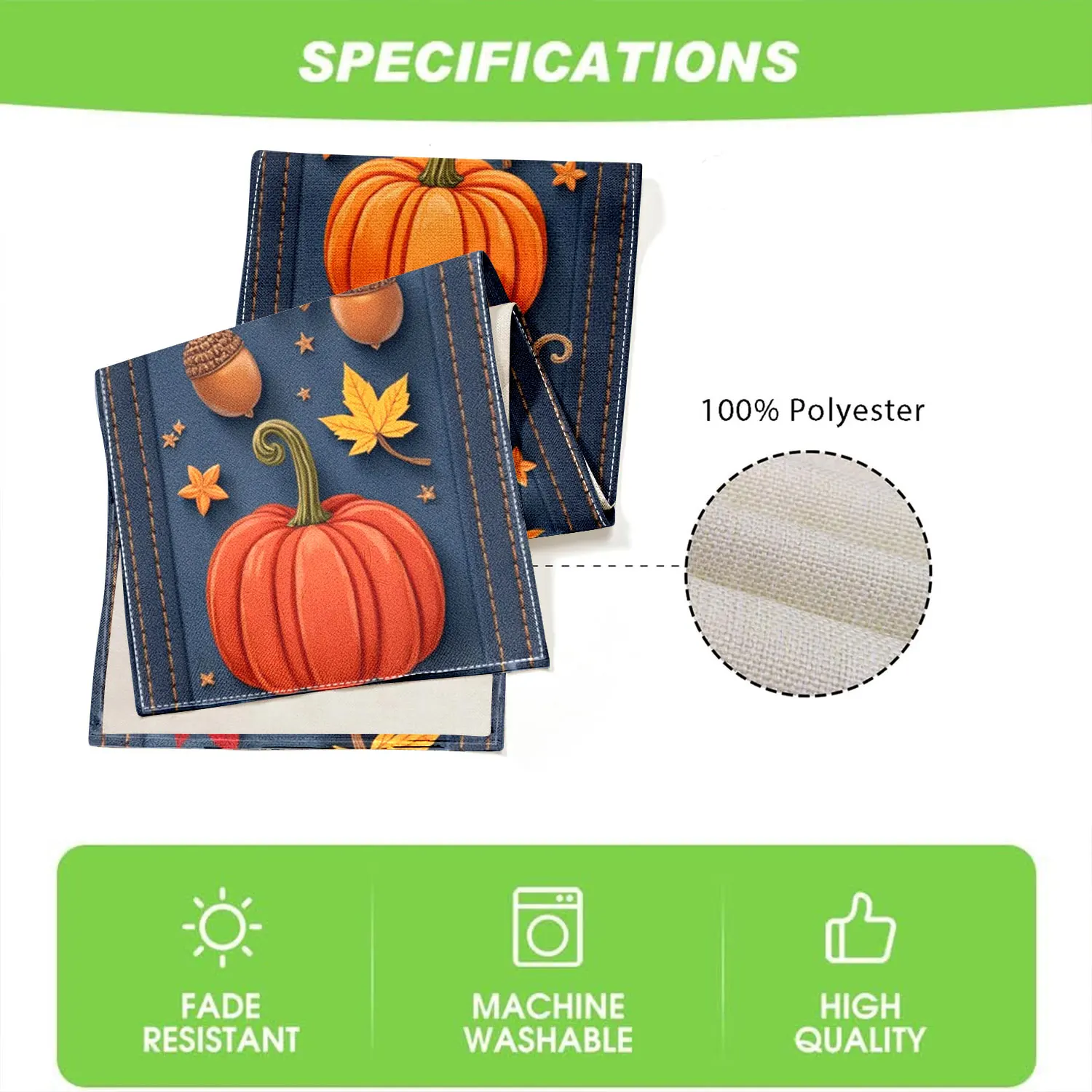 قطعة واحدة من مفرش طاولة بطابع الخريف مع اليقطين وأوراق الخريف وأنماط البلوط، مناسبة للتجمعات العائلية لعيد الشكر وديكور المنزل على الطراز الريفي #6