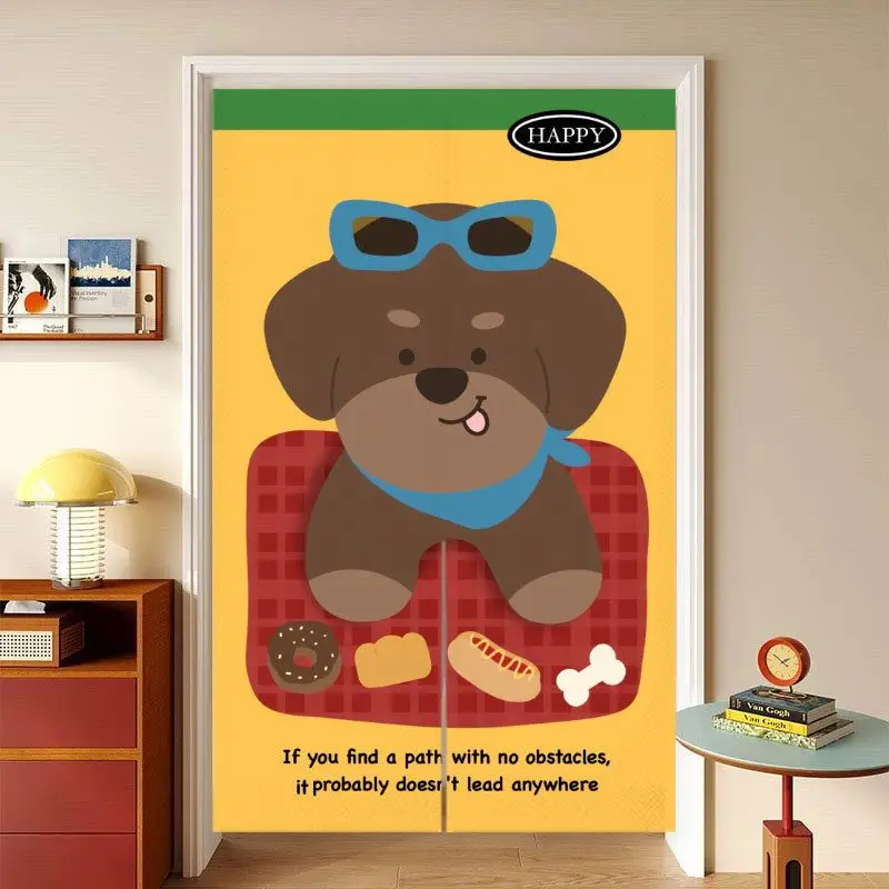VIKAMA Trendy Cute Puppy Print Japanese Half Door Curtain, Privacy Divider for Entryway Foyer, Cute Bedroom Home Decor