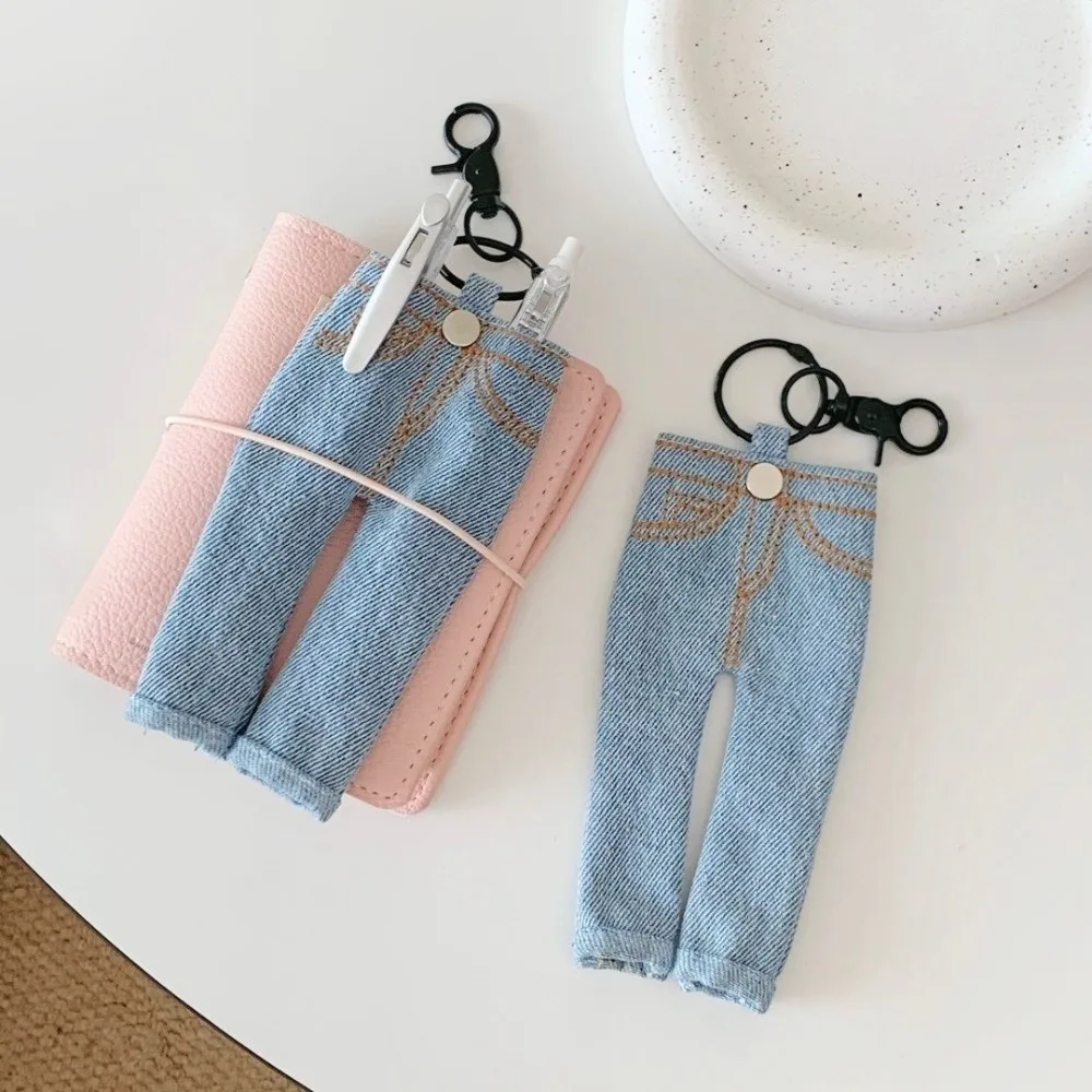 Pen Ledger Decoration Mini Jeans Pen Holder Keychain Pencil Loop Pen Storage Accessories Denim Pendant Keyring Insert Hanging