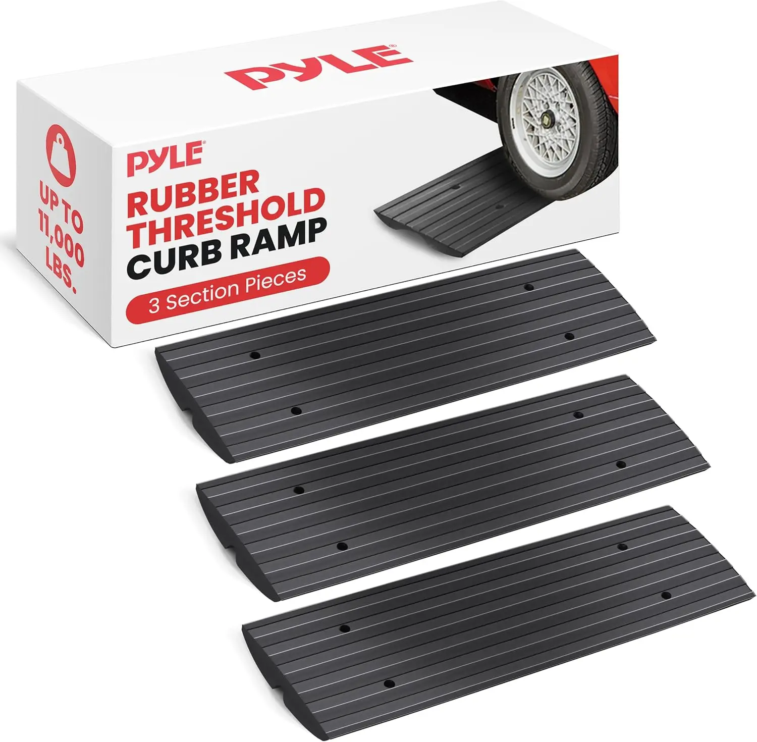 

3-Pack Heavy Duty Adjustable Rubber Curb Ramps - 4ft Wide, 5-Ton Capacity for Driveway, Garage & Mobility