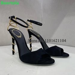 Black Back Snake Design Luxury Sandals For Female Women 2024 New Arrivals Thin High Heel Ankle Buckle Strap Fashion Elegant Shoe