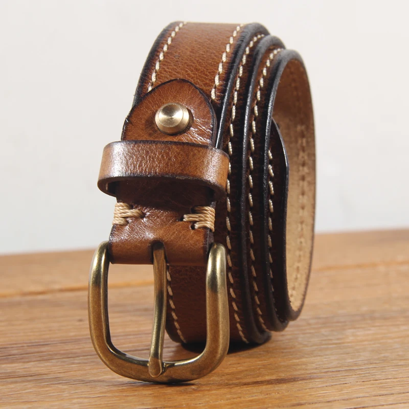 Cowhide Design Belt Women\'s Pure Copper Button Top Cowhide All-match Casual Jeans Belt High Quality Retro Luxury Women Belt