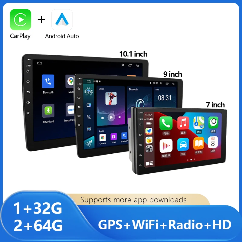 

Car Radio 2 Din Wireless CarPlay Android Auto with MirrorLink Buletooth WiFi 7/9/10 Inch Touch Screen Car Multimedia Player