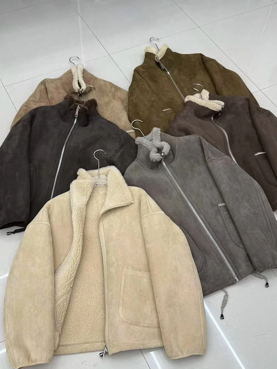 เสื้อโค้ทขนสัตว์เทียมแบบกลับด้านได้ แฟชั่นฤดูหนาว ผ้าวูลและหนังกลับ