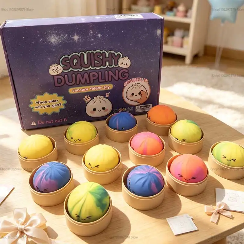 2026New Rainbow Color Dumpling Squishy Toy with Bamboo Slow Rising Stress Relief Fidget Ball Soft Squeeze Toys for Adults & Kids view 2
