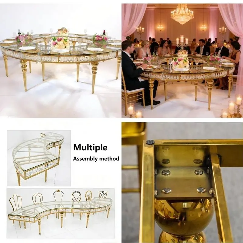 for Modern curved stainless steel S-shaped serpentine steel tempered glass table for farmhouse hotel catering or park
