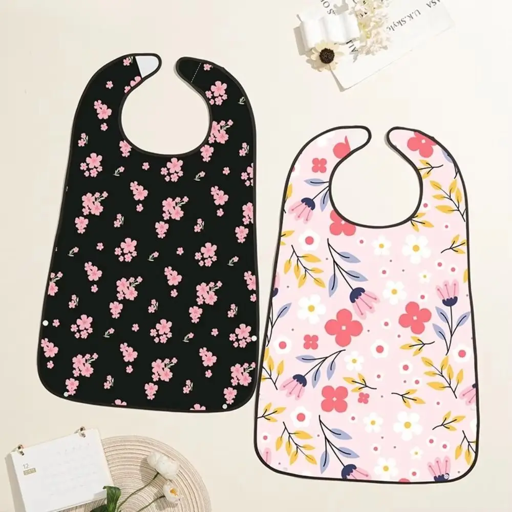 Elderly Care Protection Floral print Adult Bibs Soft Waterproof Dining Bibs Washable Protective Feeding Bibs Senior Citizens