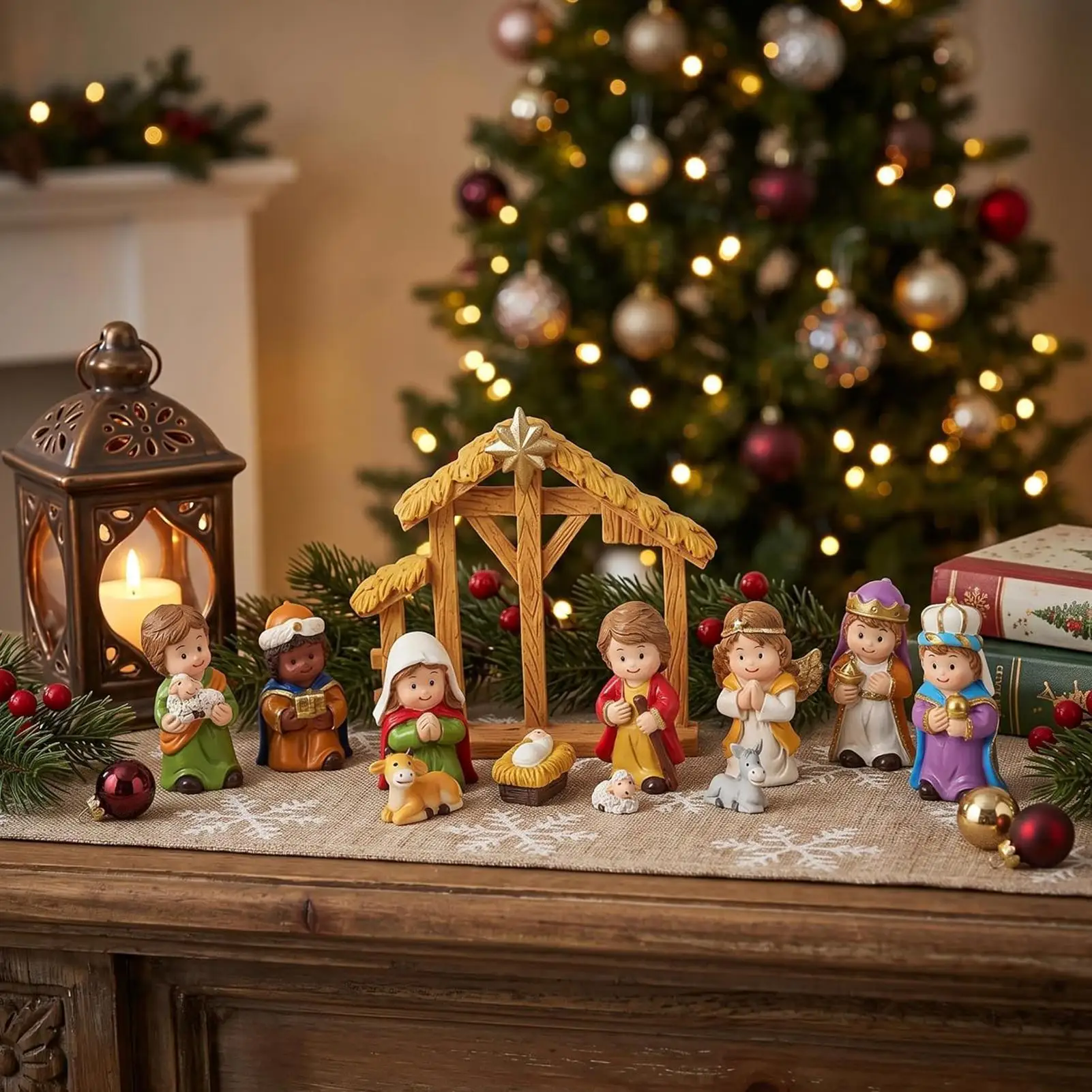 Christmas Nativity Set Cute Resin Holy Family Christian Decoration Miniature Nativity Set For Bedroom Study Room Office Desk