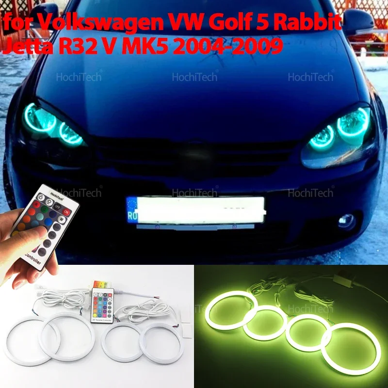 Cotton RGB Angel Eyes Ring Kit 16 Colors Flash Remote Control for Volkswagen VW Golf 5 Rabbit Jetta R32 V MK5 2004-2009