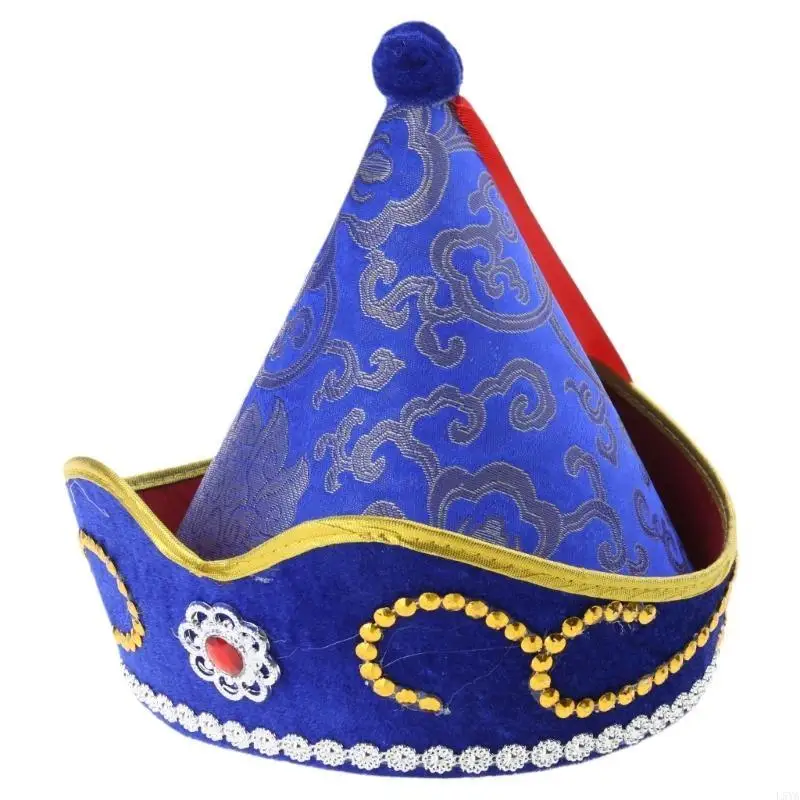 

L5YA Exotic Mongolian Hat for Men and Women Traditional Embroidered Patterns