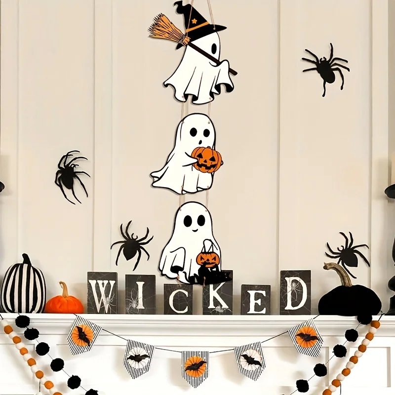 1/2pc Halloween Pumpkin Door Hanging,Ghost Pumpkin Pattern Pendant,Party Decoration,Halloween Party Supplie,Halloween Decoration