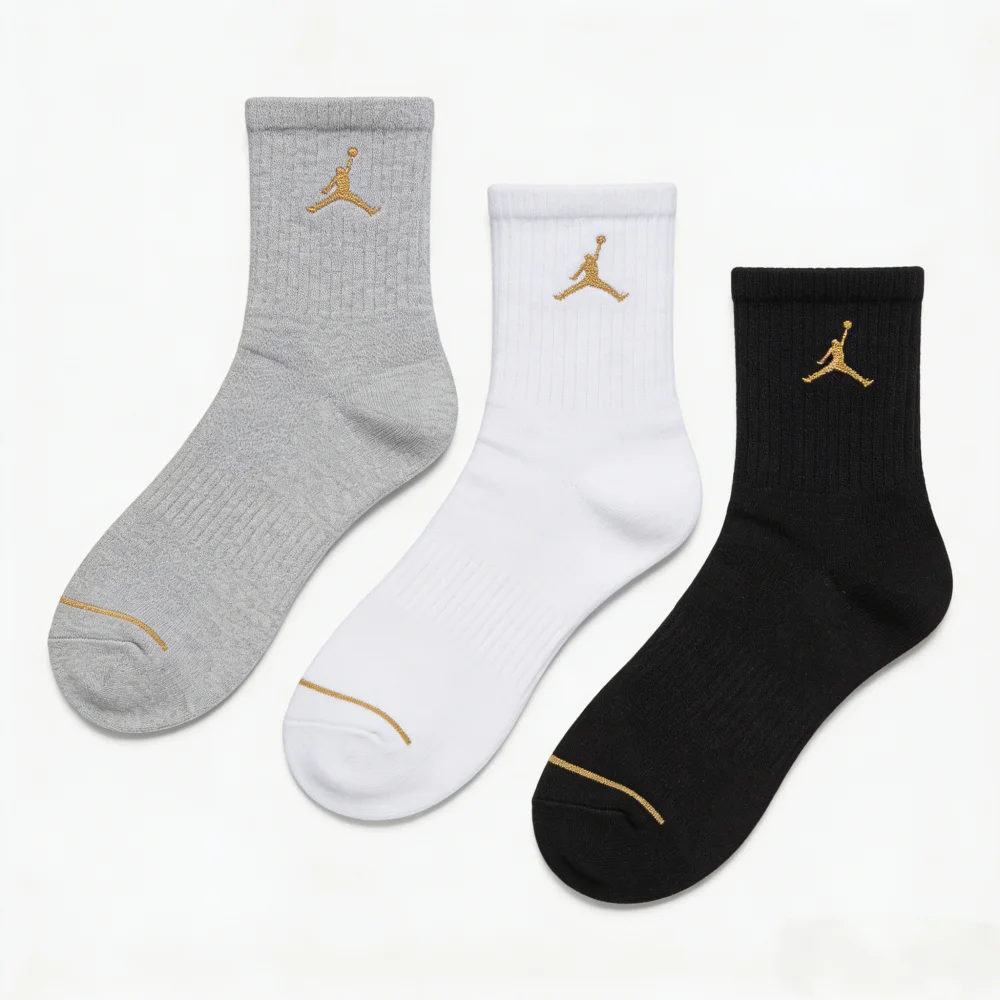 Nike Basketball Socks: AJ Jordan Triple Pack Mid-Calf Socks for Men and Women—Breathable and Moisture-Wicking SX5545-915 view 2