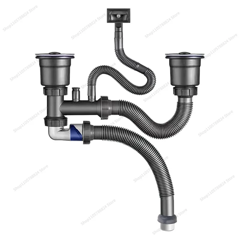 For Kitchen Sewer Pipe Accessories 304 Stainless Steel Double Sink Set Anti-return Water and Anti-return Odor