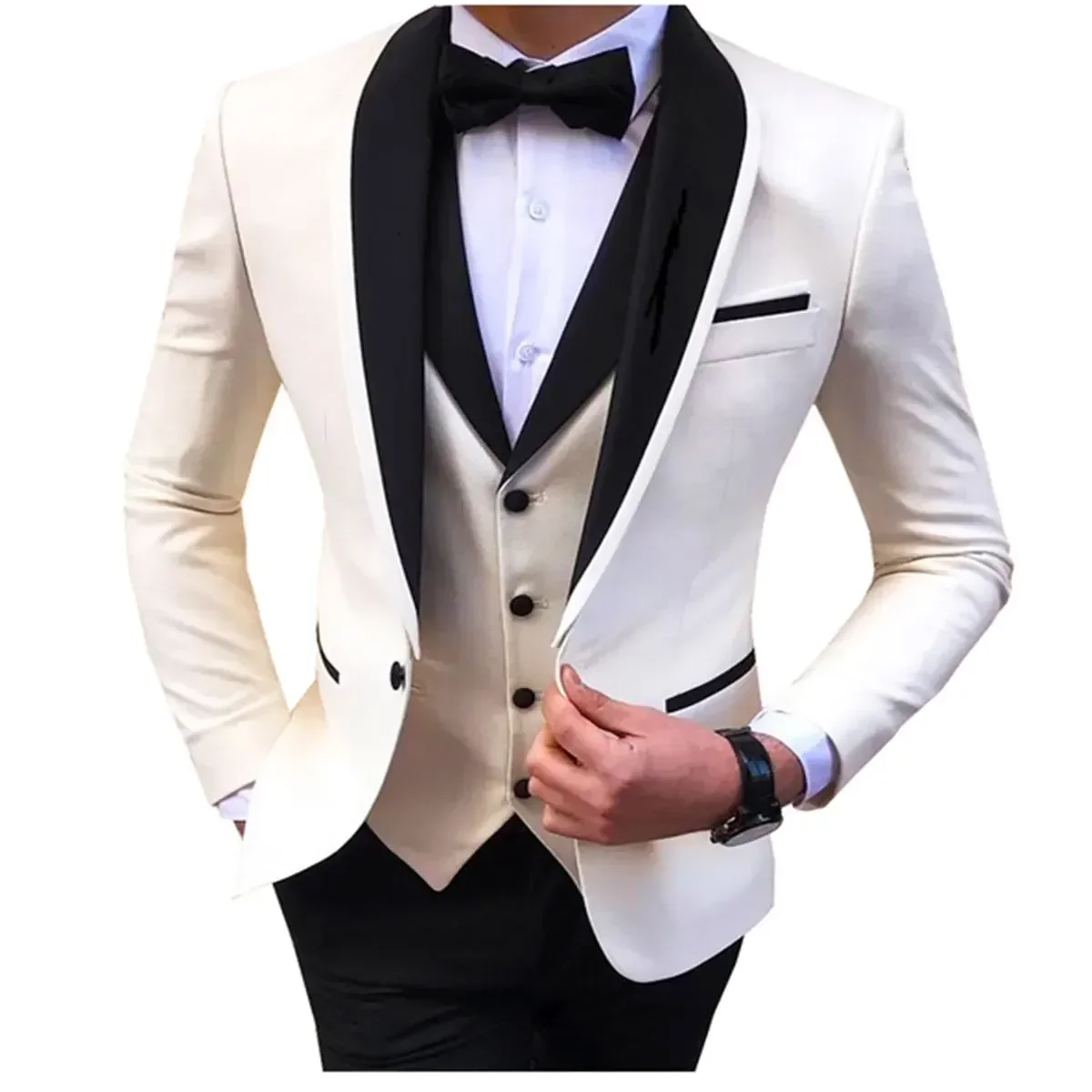 

White Mens Suits Men 3 Piece Formal Wedding Shawl Lapel Casual Tuxedos for Prom Groomsmen Suits Men 2024 (Blazer+Vest+Pant)