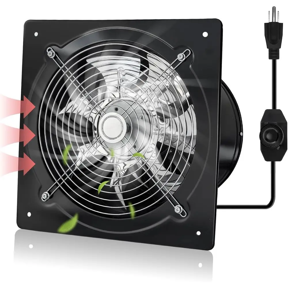 

10-Inch 110V 100W Wall-Mounted Kitchen Exhaust Fan with Speed Control and Damper for Home, Shop, and Industrial Ventilation (Bla