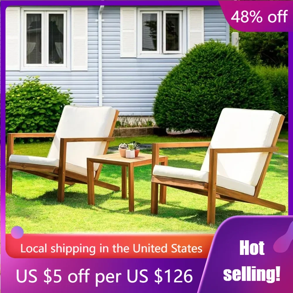 FSC Certified Acacia Wood Patio Furniture Set for Firepit Porch Camping Chair Large Slanted Backrest Design Freight Free Outdoor