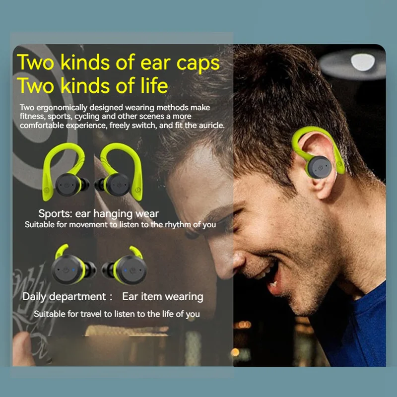 Bluetooth 5.3 wireless earplugs, smart noise reduction, long battery life headphones, hands-free IPX7 waterproof dual-wear style