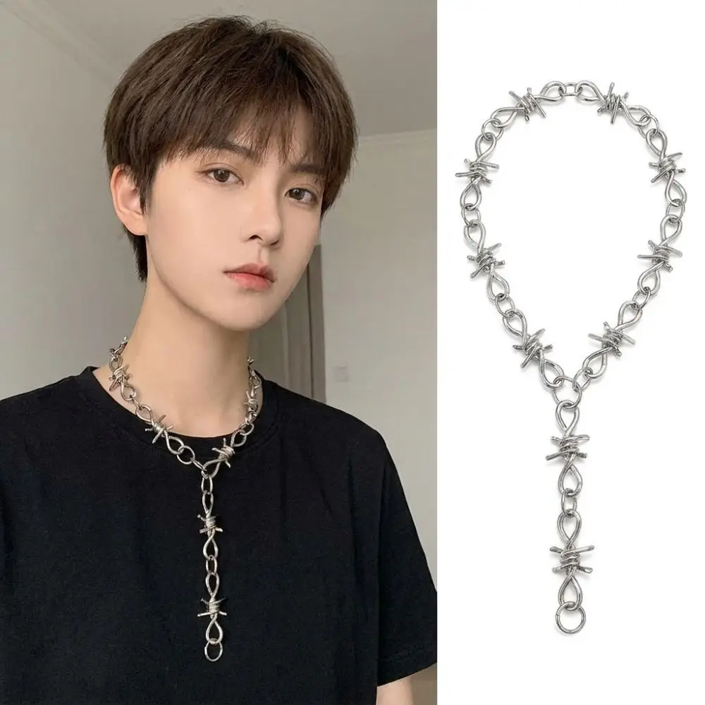 Silver Color Barbed Wire Choker Adjustable Metal Chain Grunge Choker Necklace Vintage Punk Aesthetic Punk Choker Necklace